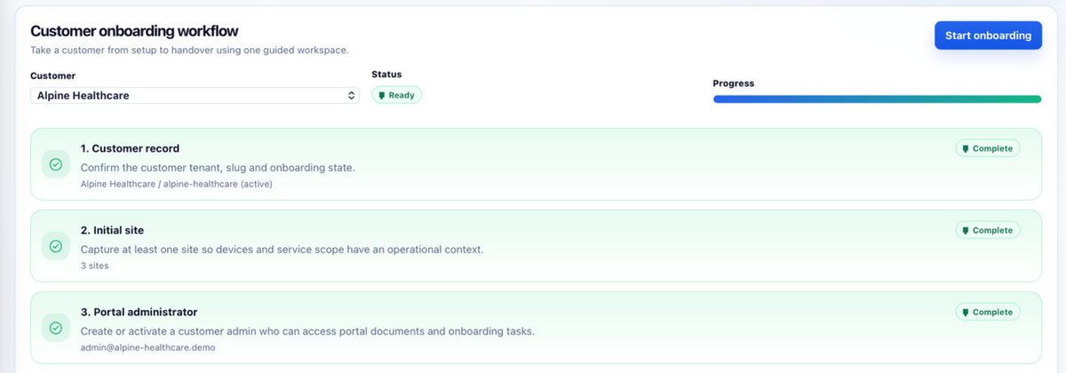 Provider onboarding task list